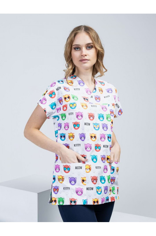 Топ медицинский женский Ucak D-8 KITTY (принт кошки, смесовая)