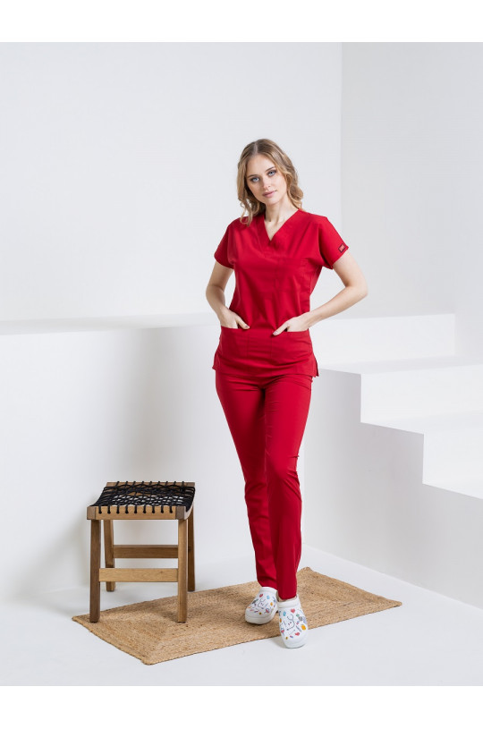 Костюм медицинский женский U-FLEX LYCRA (красный, стрейч)