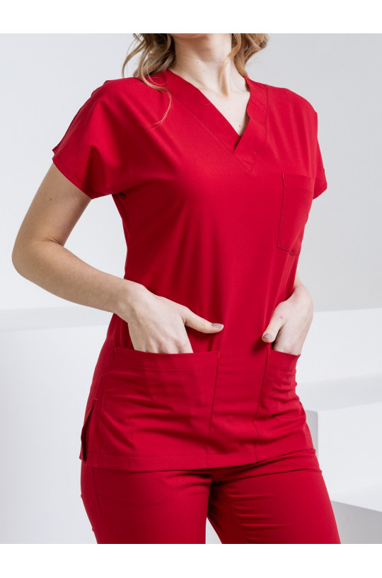 Костюм медицинский женский U-FLEX LYCRA (красный, стрейч)
